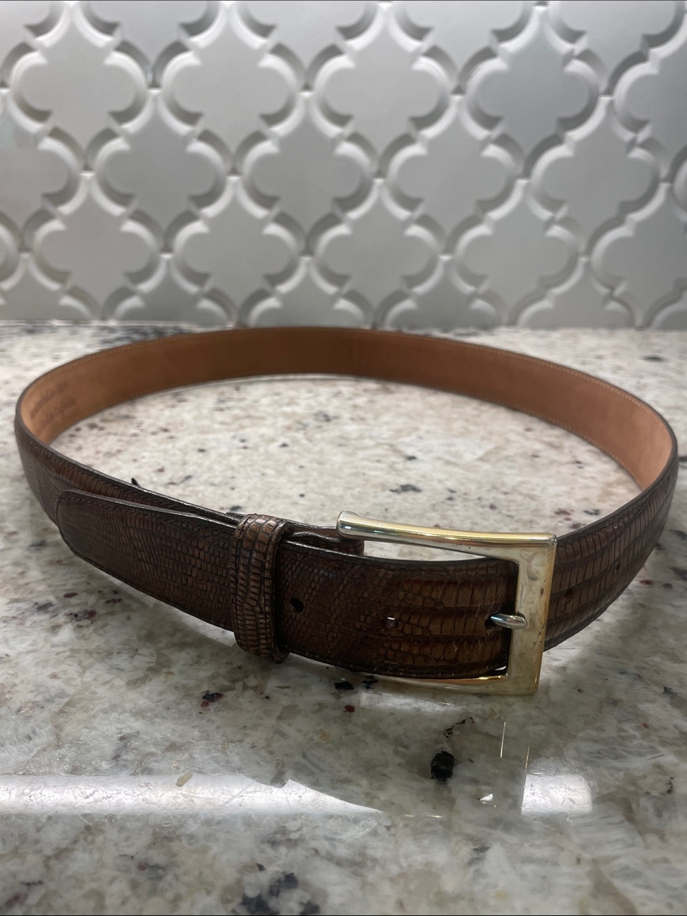 Brighton Brown Textured Leather Belt with Gold Buckle